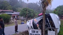 Kecelakaan Bus Robot Betania di Jalan Lintas Selatan Seberuang Seluruh Penumpang Selamat