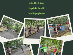 Tingkatkan Daya Tarik Wisata, Kodim 0414/Belitung Gelar Karya Bakti Massal Di Pantai Tanjung Pendam
