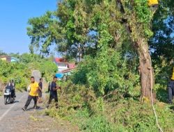 Kapolsek Nanga Pinoh Bersama Anggota dan Warga Bersihkan Pohon