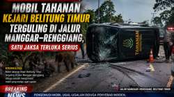HINDARI MOBIL UGAL-UGALAN, MOBIL TAHANAN KEJARI BELITUNG TIMUR TERGULING DI JALUR MANGGAR–RENGGIANG, SATU JAKSA TERLUKA SERIUS
