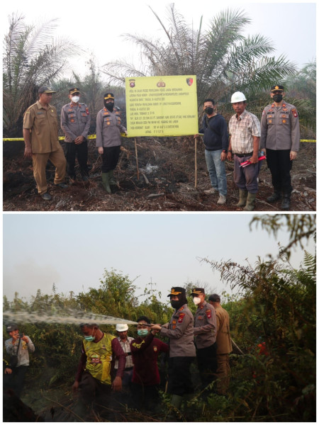 Mantap Kapolres Landak Turun Lansung Padamkan Api di Area Perusahaan Perkebunan PT SAE Segera di Police Line.