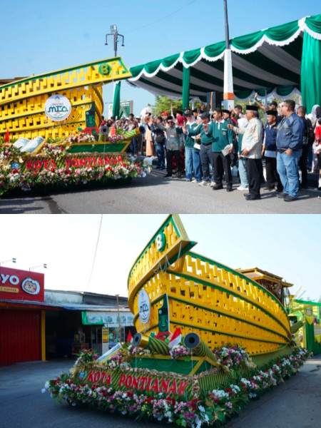 Mobil Hias Tanjak Pontianak Curi Perhatian di Pawai MTQ ke-34 Kalbar