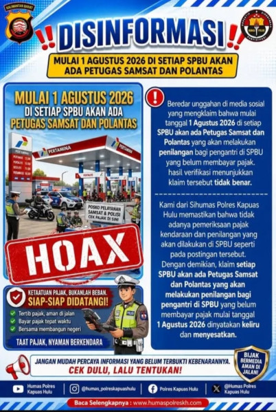 Polres Kapuas Hulu Tegaskan Isu Penilangan Dan Cek Pajak Kendaraan di SPBU Adalah Hoax